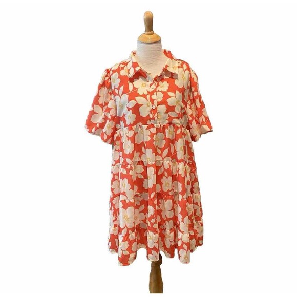 BlueB. Collection Baby Doll Mini Dress Red White Floral Collard Size Large NWOT - Picture 6 of 6